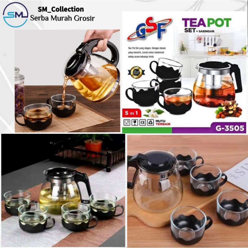 Cangkir Set/Teko Hitam Set/Teko Kaca Set/Tea Pot GSF