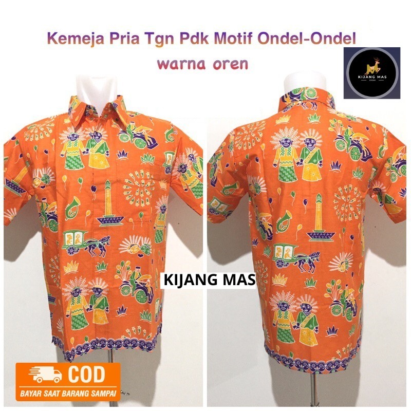 Kemeja Ondel Ondel Dewasa Motif Ondel Betawi Tangan Pendek / Seragam Sekolah Batik