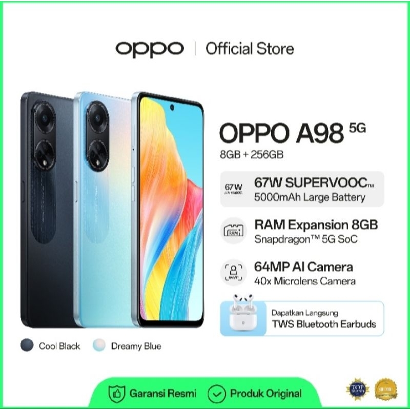 OPPO A98 5G 8GB+8GB/256GB [Snapdragon 5G SoC, 5000mAh Battery, 67W SUPERVOOC, 64MP AI Camera]