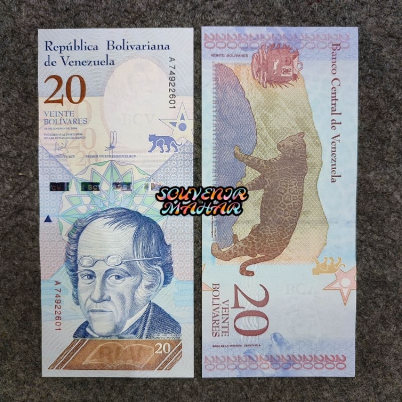 (Gress/Baru) Uang lama asing 20 Bolivares Venezuela uang kuno veinte bolivares bolivariana
