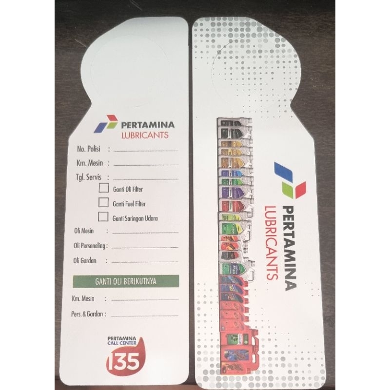 kartu ganti oli pertamina / kartu tab oli mobil pertamina / kartu kilometer oli