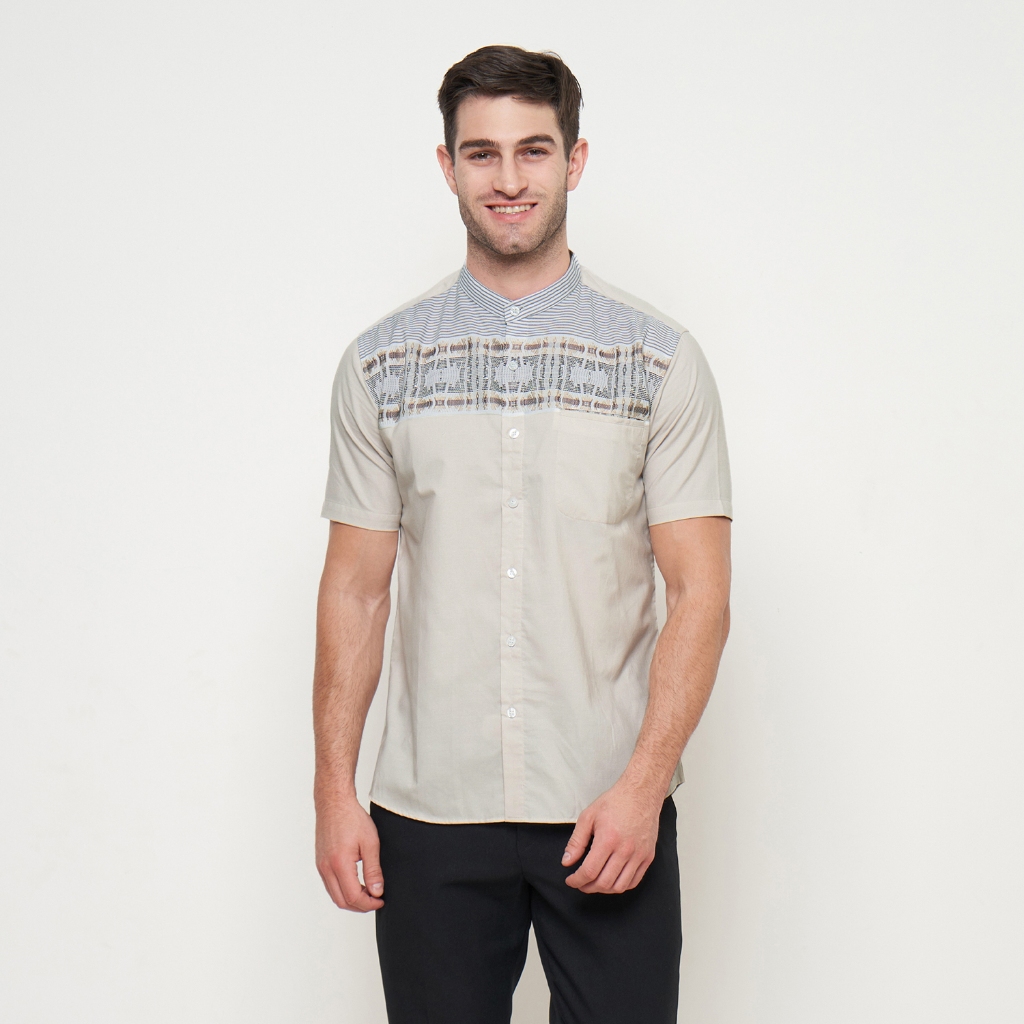 Baju Muslim Pria Baju Koko Motif Bordir Lengan Pendek Warna Cream OLRM204