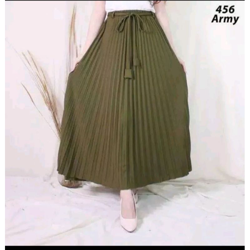 Yanary~Rok plisket tali lonceng polos/rok wanita panjang