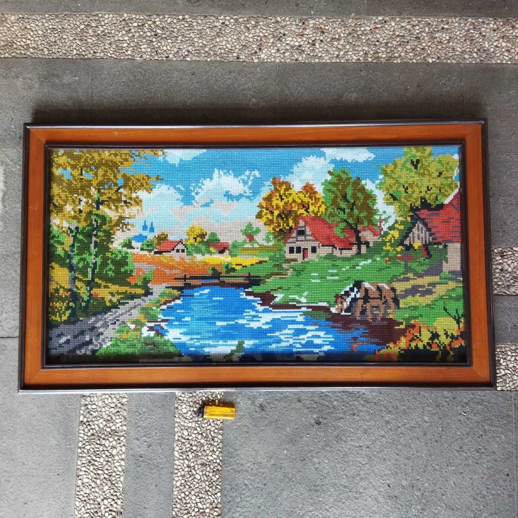Pajangan Vintage 1992 Frame Lukisan Kristik Giethoorn Netherlands GOSEND ONLY