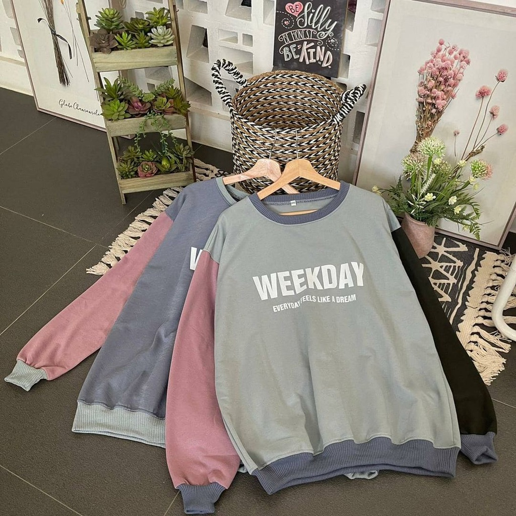 NOUSKA - WEEKDAY XXL SWEATER Oversize Crewneck Sweatshirt Korea Lucu