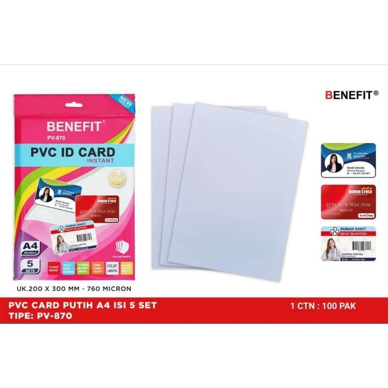 

PVC ID CARD Benefit Instant per 5 Sheets Tebal 0,76mm Inkjet A4 Kualitas Premium