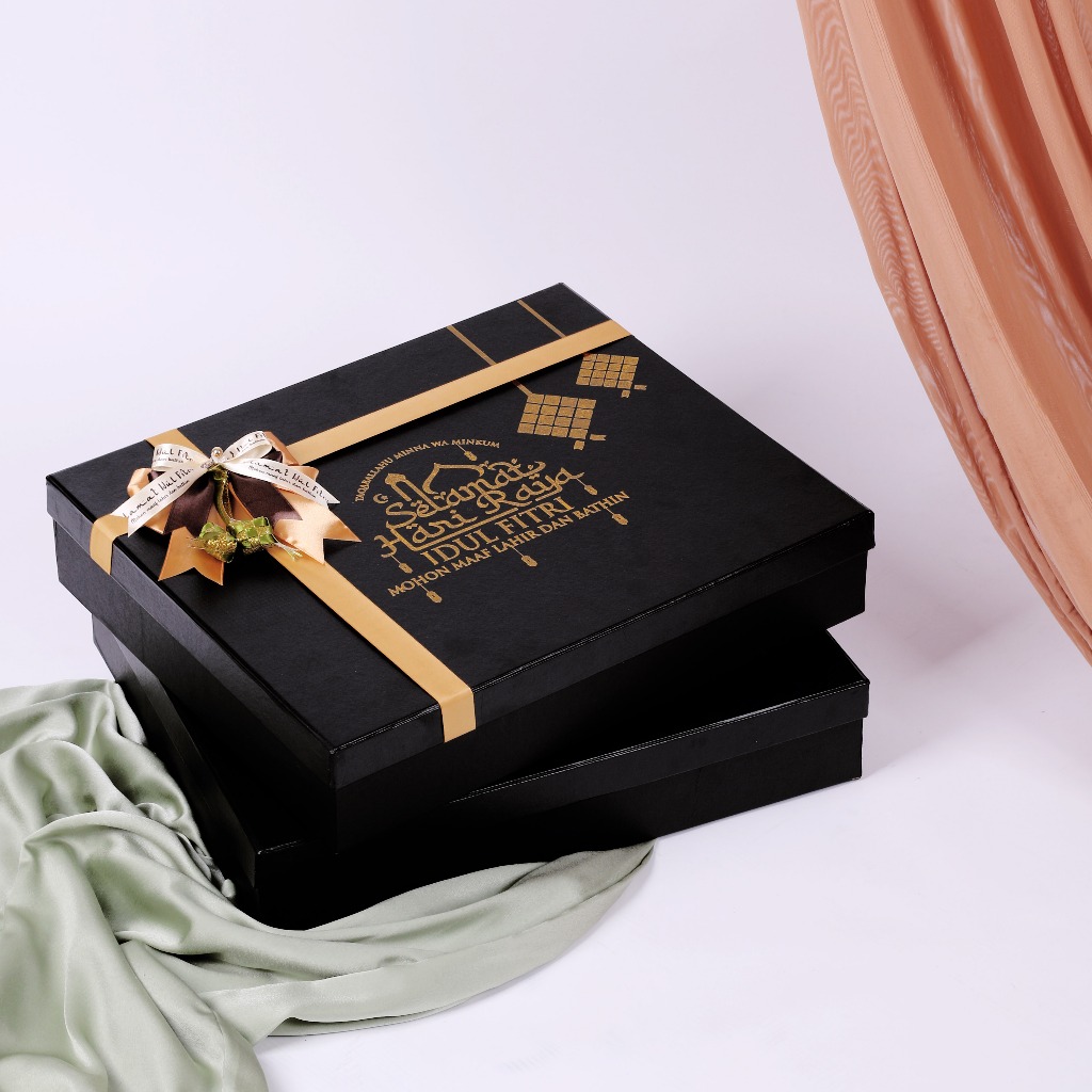 Kotak Kado Lebaran - Box Hampers Lebaran Idul Fitri Hitam Elegan Mewah ( 44 x 36 x 9 ) *HANYA BOX*