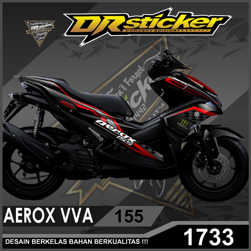 Stiker Untuk Motor Aerox Vva Old Decal Full Body Hitam Merah Aksesoris Kendaraan Keren