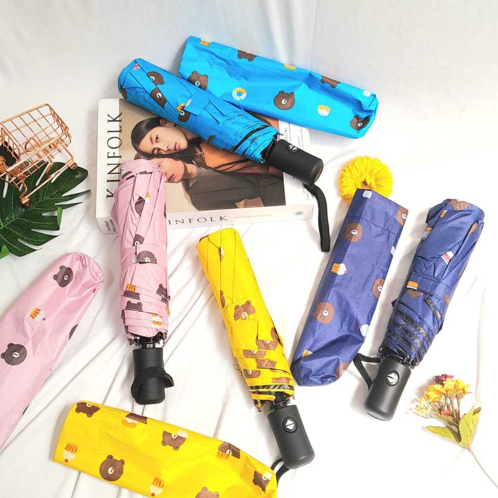 Payung Lipat Otomatis Motif Bear Beruang CUTE LUCU Murah Ready 4 Warna / Payung Lipat Karakter Bear 