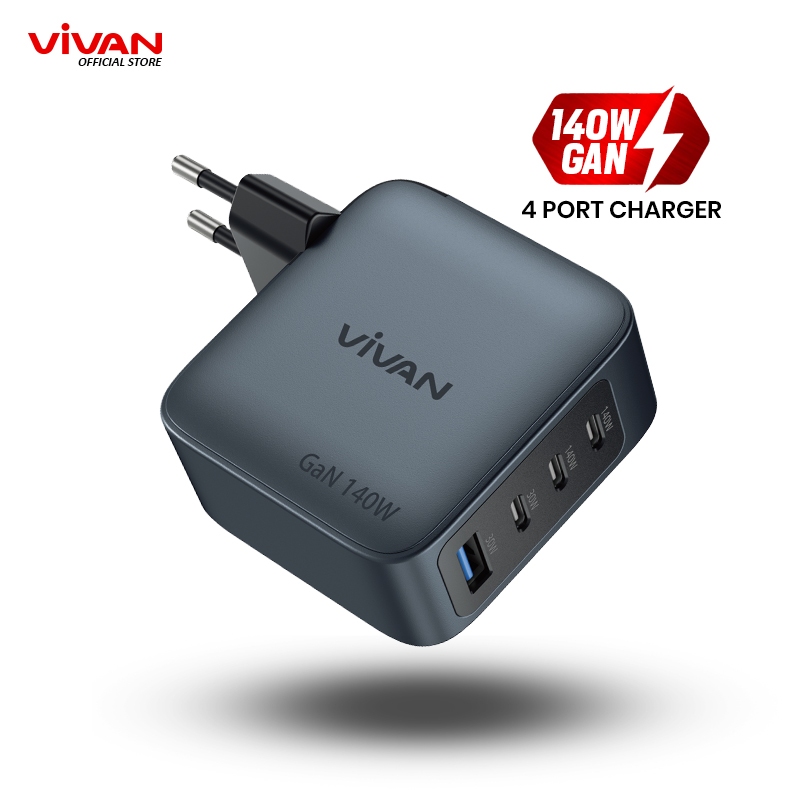 VIVAN Charger GaN05 Fastcharging 140W 5A 4 Output PD QC Port Quick Charge Support Notebook iPhone 15