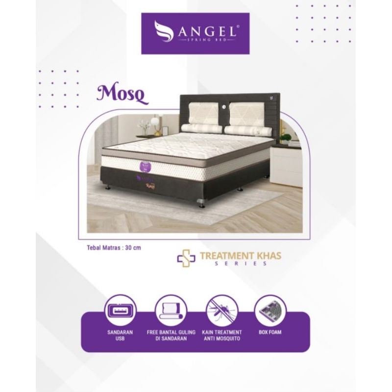 ANGEL Spring Bed - MOSQ - HEADBOARD USB - Kain Treatment - Anti Mosquito - Box foam - Ori- Ketebalan