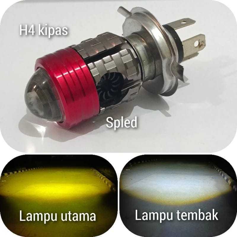 Lampu Depan Motor LED Laser+Kipas Laser H4 AC DC Hi Lo 2 Warna Headlamp universal semua motor