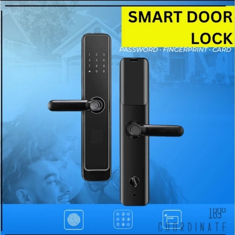 SMART DOOR LOCK FINGERPRINT PINTU CARD OTOMATIS KUNCI PINTU ALARM MODERN