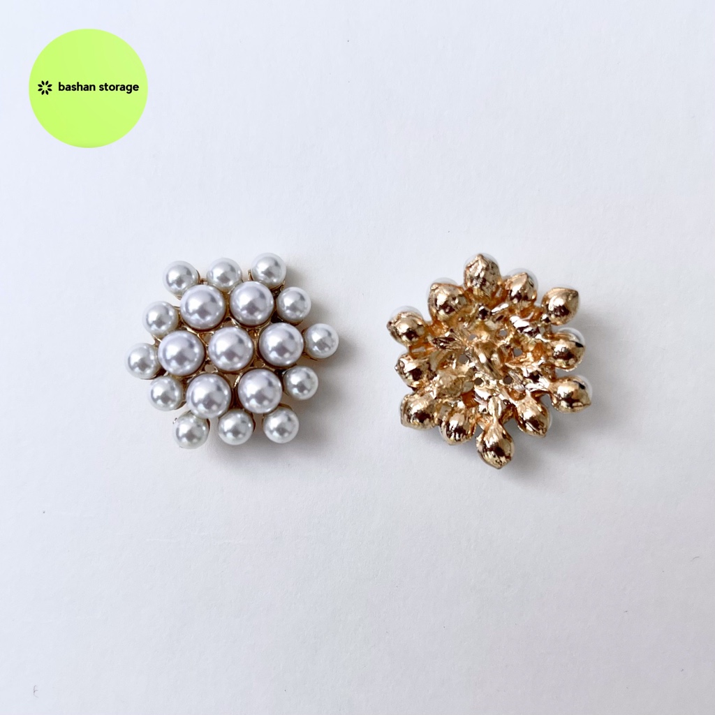 MAHARANI - kancing mutiara hexagon 2,5cm logam gold emas mewah, kancing korea, kancing fancy, kancin