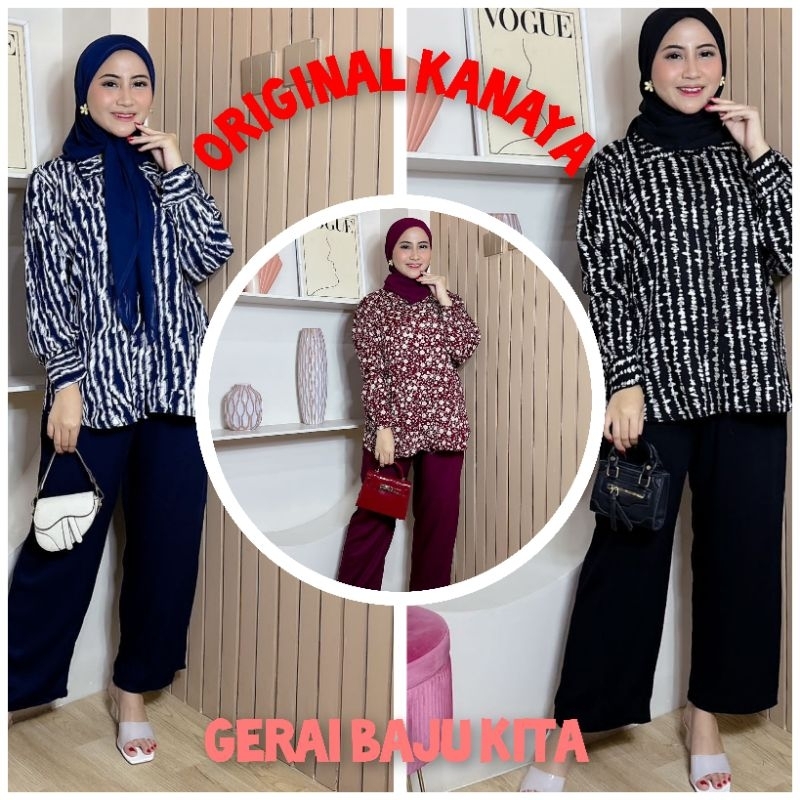 RUBY SET/ONESET KANAYA/SETELAN CELANA TANGAN PANJANG/SETCEL RAYON PREMIUM/SETELAN KOMBINASI/SETELAN 