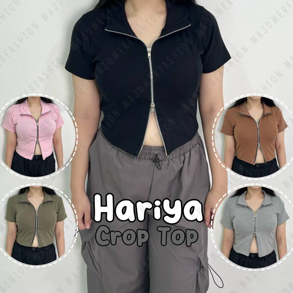 Berkualitas  Majomer  Hariya Zipper Kerah Crop Top  Atasan Resleting Wanita