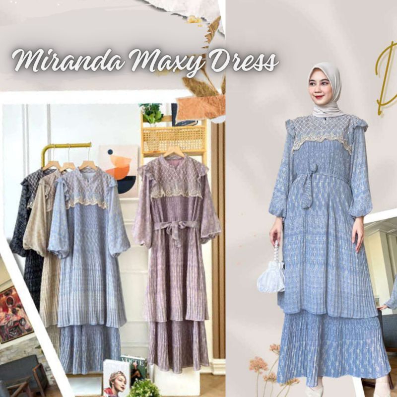 [ORI] MIRANDA MAXY DRESS LD 106 FREE BELT/GAMIS CERUTI MOTIF RENDA SUSUN PLISKET KOREAN VINTAGE BANG