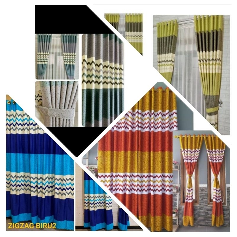 Gorden katun motif ziqzag warna hijau, kuning, abu abu, biru gorden rumah gorden jendela gorden mini
