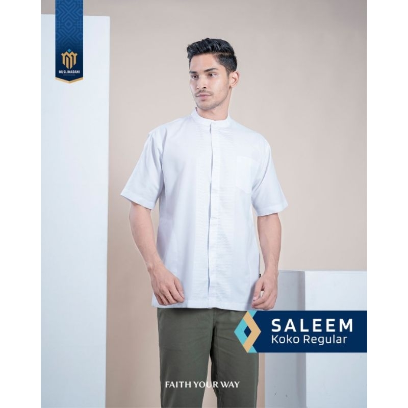 Baju Koko SALEEM Muslimadani | Koko Muslim Pria Dewasa | Lengan Pendek | Pakaian Muslim | Putih