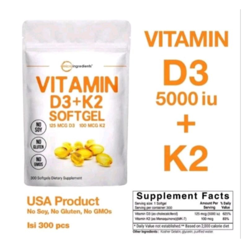 MICROINGREDIENTS D3+K2 5000iu asli USA 300softgel