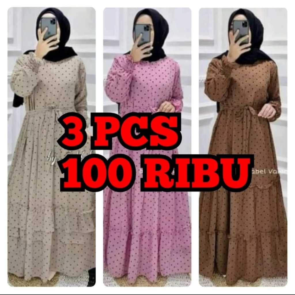 CUCI GUDANG 100RB DAPAT 3PCS GAMIS POLKADOT