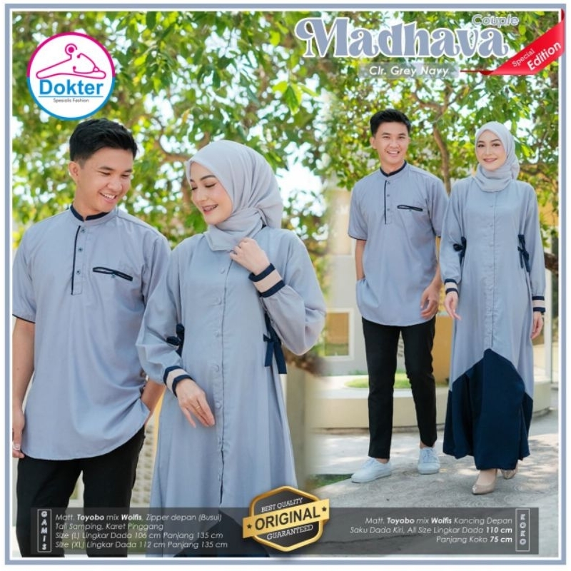 Madhava Couple Syari Bahan Toyobo Mix Wolfis Premium-Couple Lebaran Syari Terbaru Koko & Gamis-Set C
