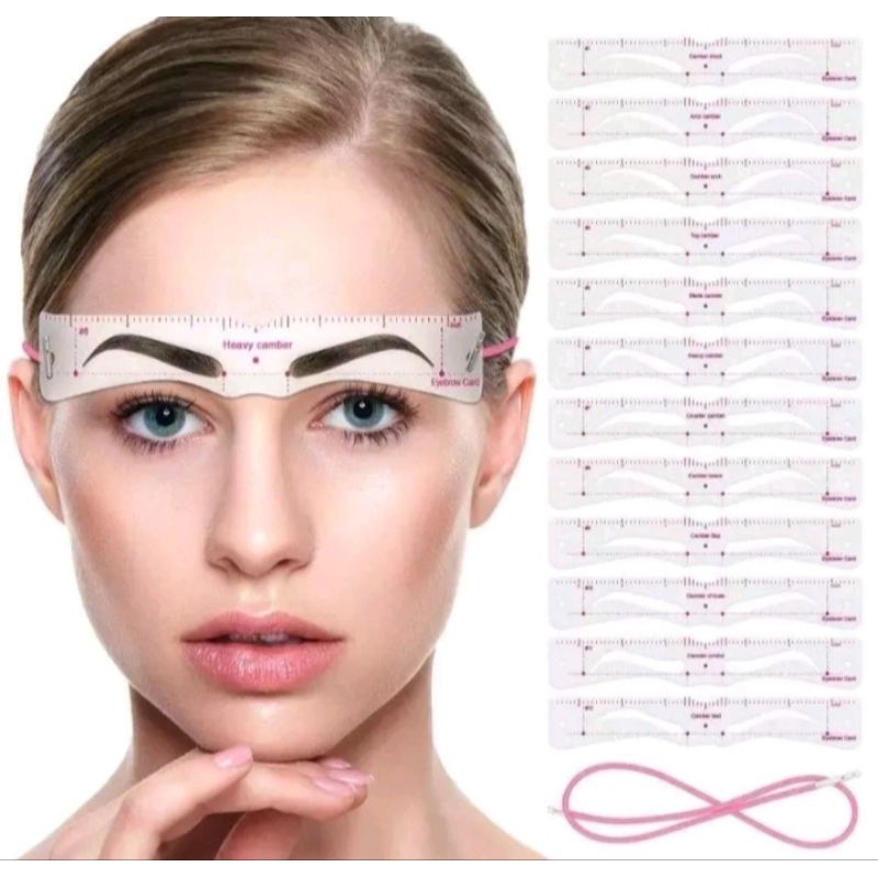 Cetakan Alis isi 12Pcs Kartu Cetakan Alis Aneka Bentuk Untuk Makeup Wanita Cetakan Alis Tali Cetakan
