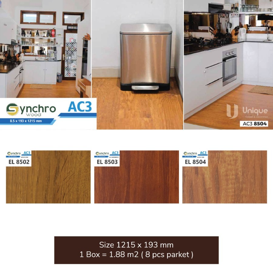 Lantai Parket Kayu Anti Rayap Tahan Air / Parket Synchrowood AC3 / Parket Lantai Motif Kayu