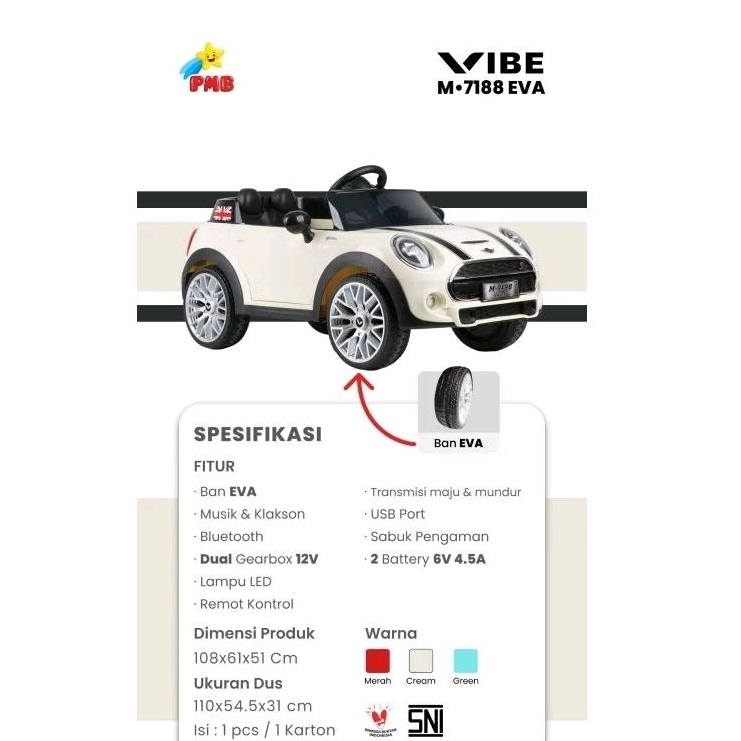 Mobil Aki M 7188 EVA VIBE Ban Eva Mainan anak mobil remot