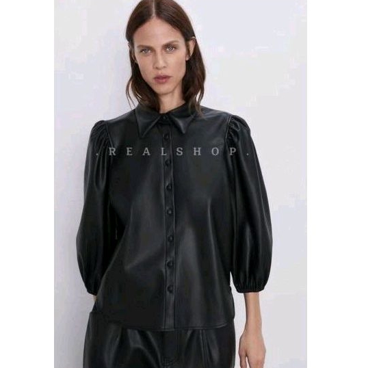 shirt leather puffed sleeves