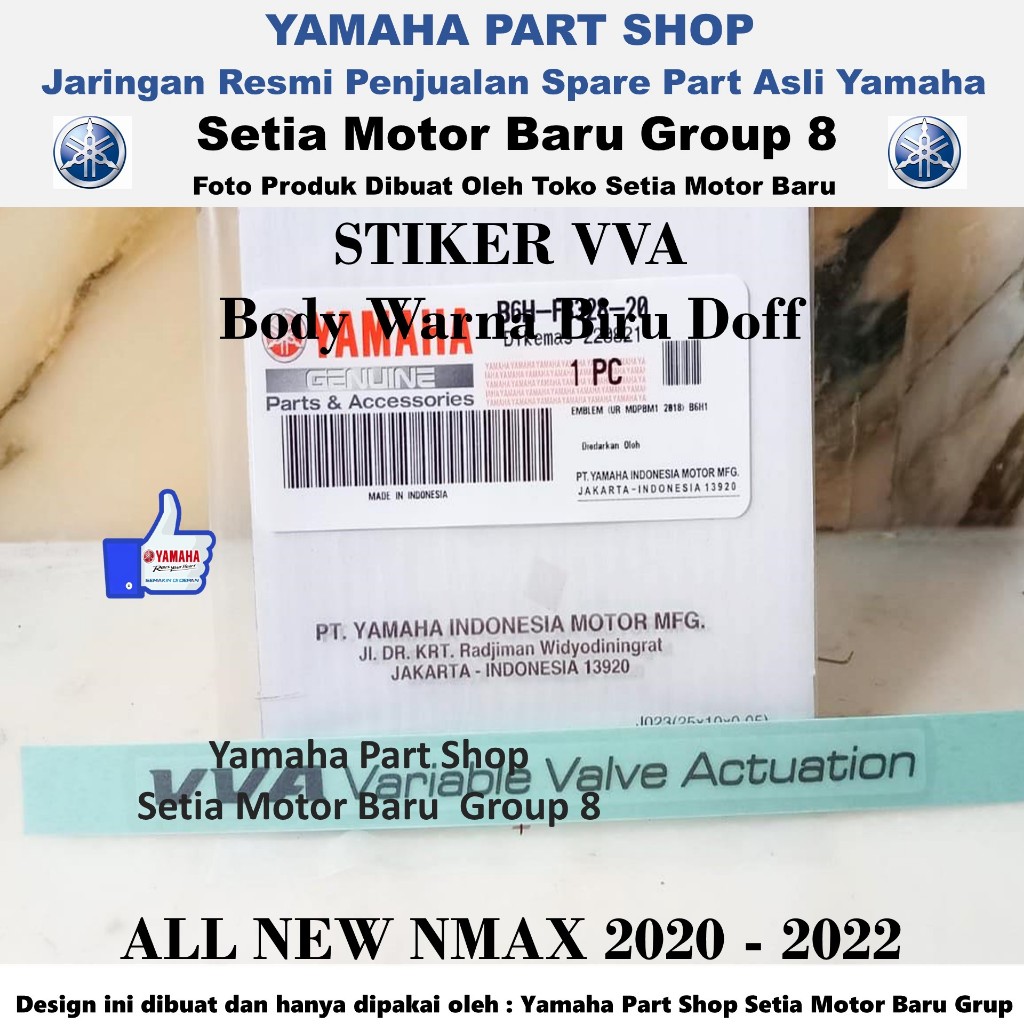 Stiker Logo VVA Variable Valve Actuation Body Warna Biru Doff All New N Max Nmax Ori Yamaha