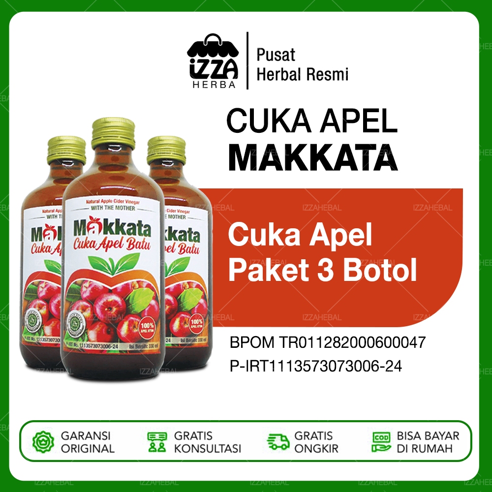 

PAKET 3 BOTOL Cuka Apel Makkata Original With The Mother Isi 330ml