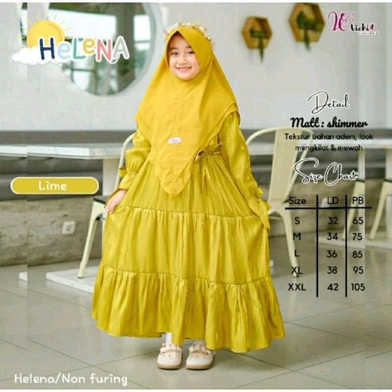 gamis set hijab shimmer helena by vichi gamis anak/ gamis shimmer anak / gamis shimmer polos