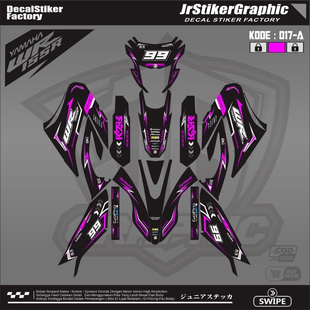 Decal Stiker Motor Cross Yamaha WR155 Fullbody Hitam Glosy / Doff - Realpict Bisa Request Custom Nam