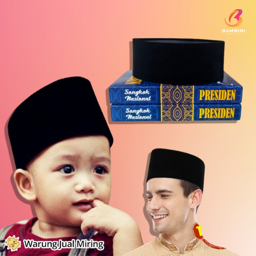 PECI ANAK & Dewasa Songkok Nasional Presiden Hitam Polos Standar Beludru Laki Pria Remaja Tanggung M