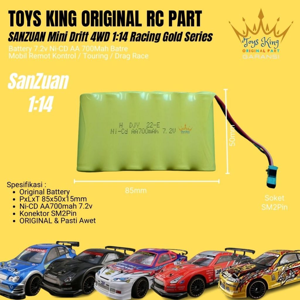 Battery 7.2v Ni-CD AA 700Mah Batre RC Car SANZUAN Mini Drift 4WD  1:14 Racing Gold Series TOY KING O