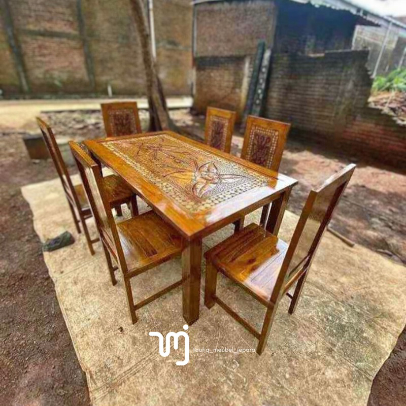 Meja Makan Minimalis Kayu Jati Kursi 6 / Kursi Minimalis Jati / Termurah Meja Makan Minimalis Jati /