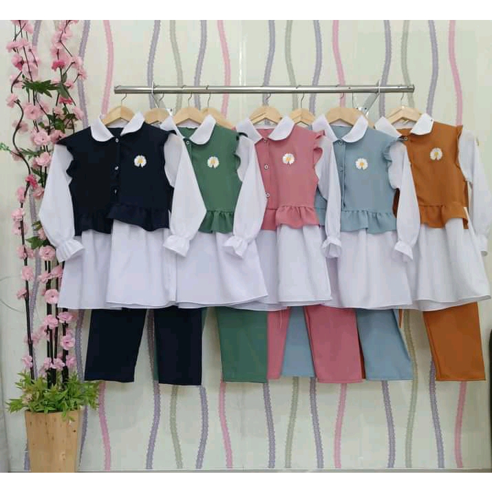 Baju Anak Perempuan Setelan One Set Daisy Terbaru Umur 3-12 Tahun Baju Muslim Anak Perempuan Baju Ng