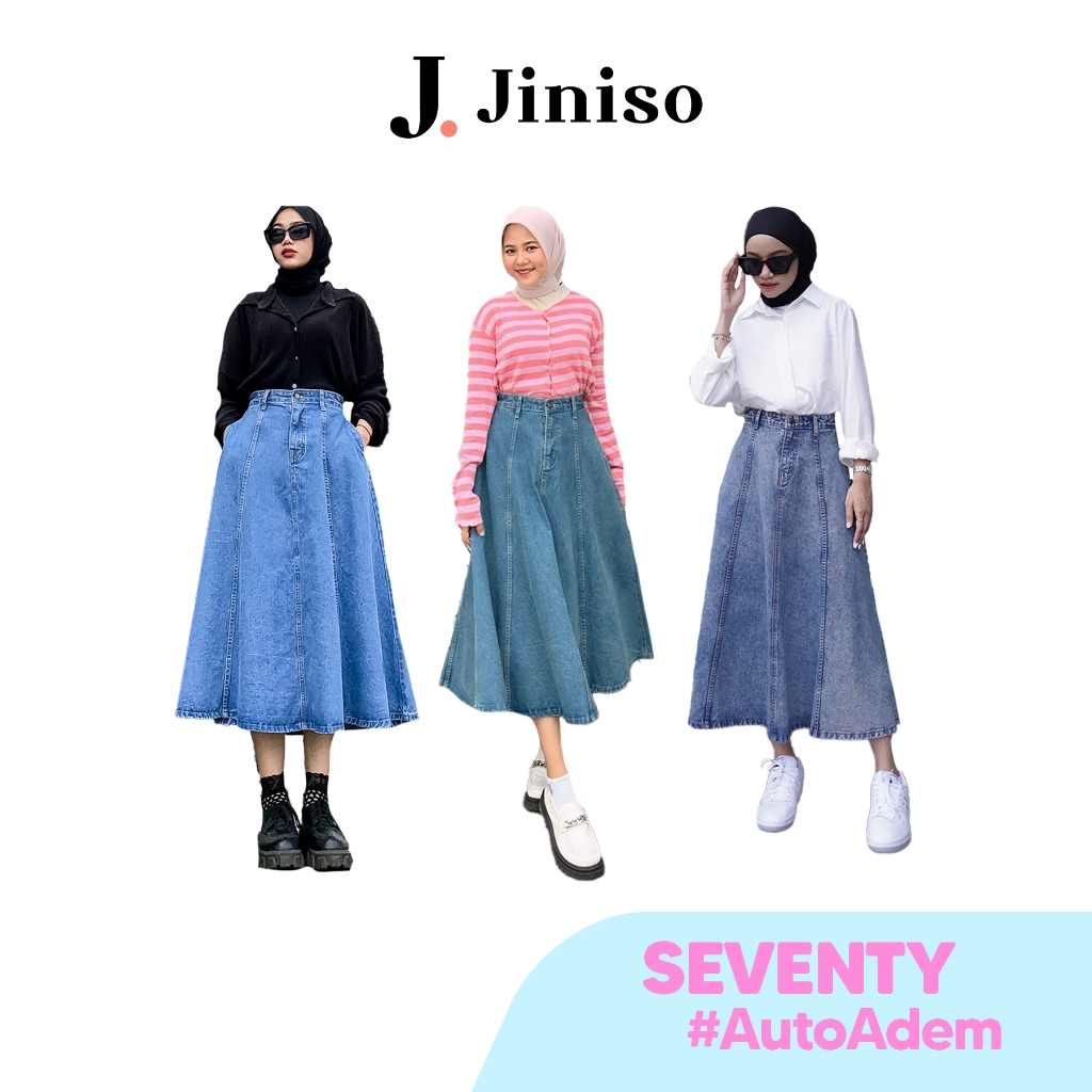 JINISO - Highwaist Rok A-Line Seventy Jeans Panjang