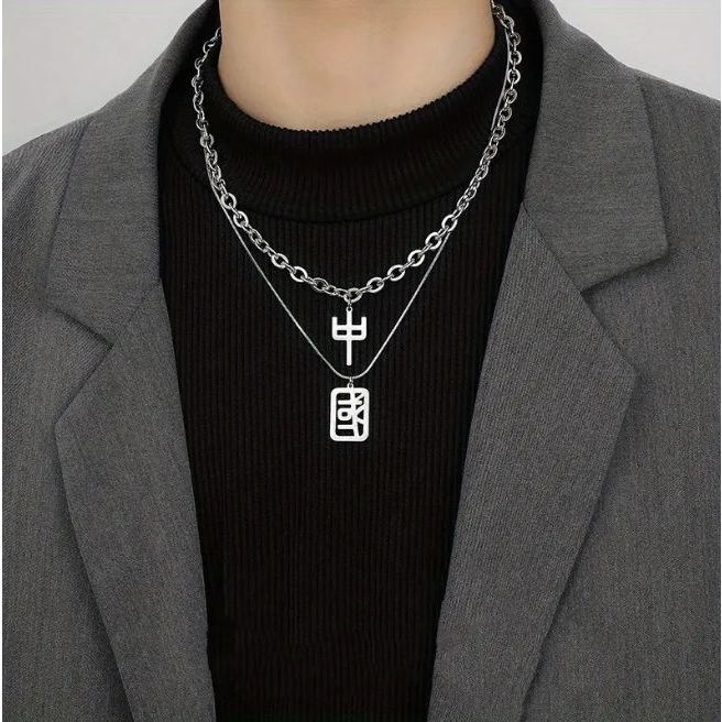 Kalung Tulisan Korea Mandarin Jepang Double Layer - Japanese Chinese Ancient Character Import Pendan