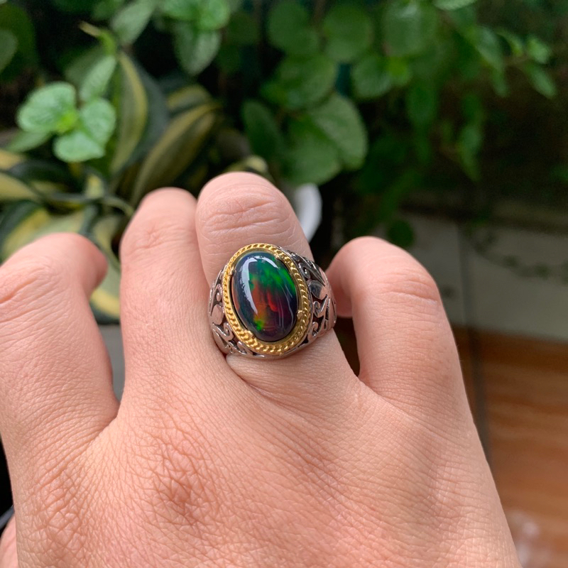 Cincin Batu Black Opal Kalimaya Africa Jarong Siang Malam HQ