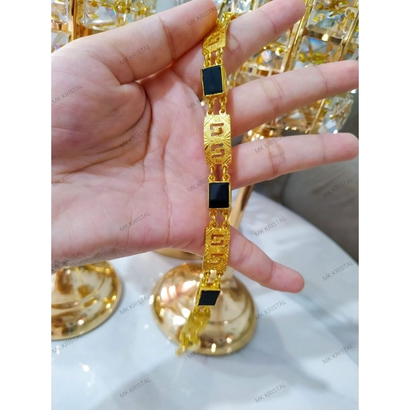 gelang batu hitam petak lapis kristal