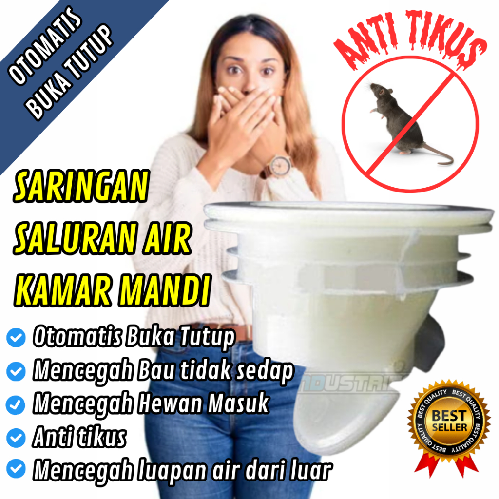 Saringan Air Kamar Mandi Anti Serangga masuk Pembuangan Otomatis Buka Tutup