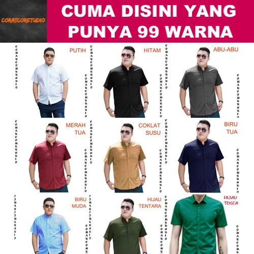 99 WARNA Kemeja Pria Hem Cowok Reguler Slim Formal Casual Surabaya Jawa Timur Lengan Pendek Polos Ka