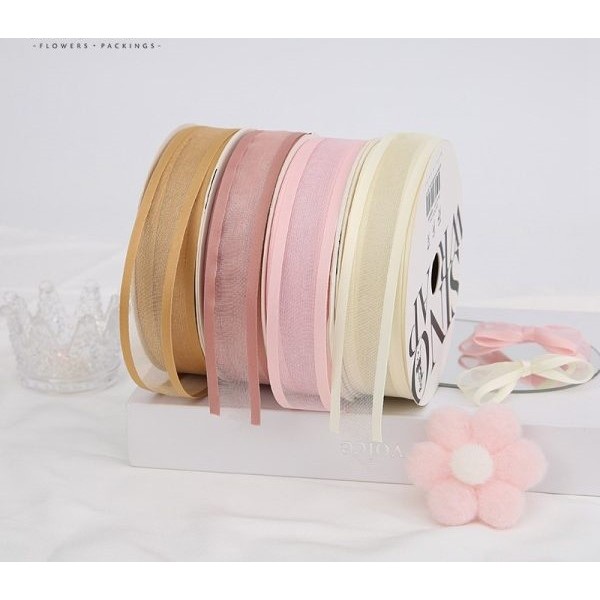 

[1 ROLL] Pita Organza Transparan Garis Pinggir List Line - Premium Korean Mesh Organza Ribbon Transparent - Pita Organdi Bergelombang Lebar 2.5 cm - Pita Chiffon Polyester Halus Lurus - Buket Bunga Kado Pesta Wedding Bucket Bouquet Packaging Hampers