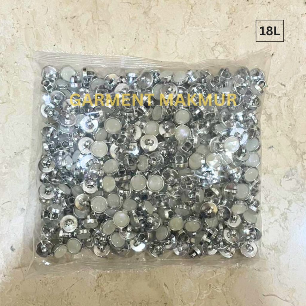 Kancing Jamur Mutiara Datar Silver 18L 20L Kancing Jamur Mutiara Gepeng Warna Perak Kancing Jamur