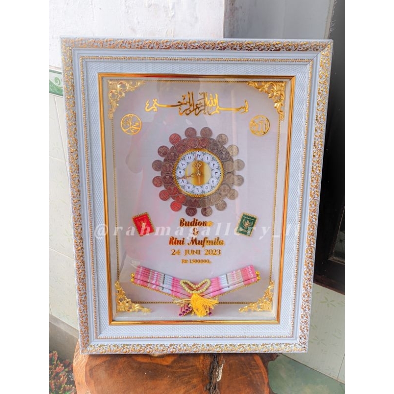 FRAME/FIGURA MAHAR PERNIKAHAN JAM KOIN + KITAB UANG // FRAME MAHAR AKRILIK // FRAME MAHAR PERNIKAHAN