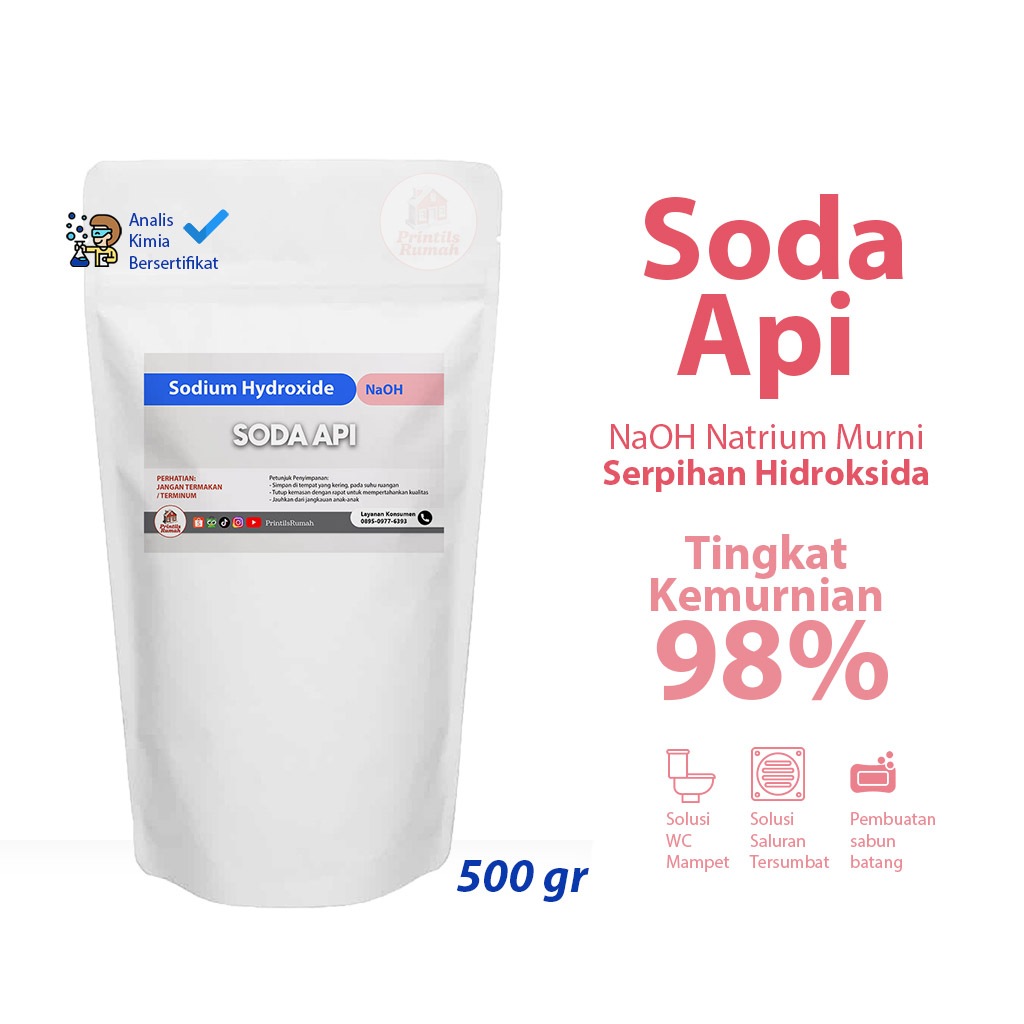 Soda Api (NaOH) untuk Saluran Tersumbat, WC Mampet - Caustic Soda Flakes 500 gram