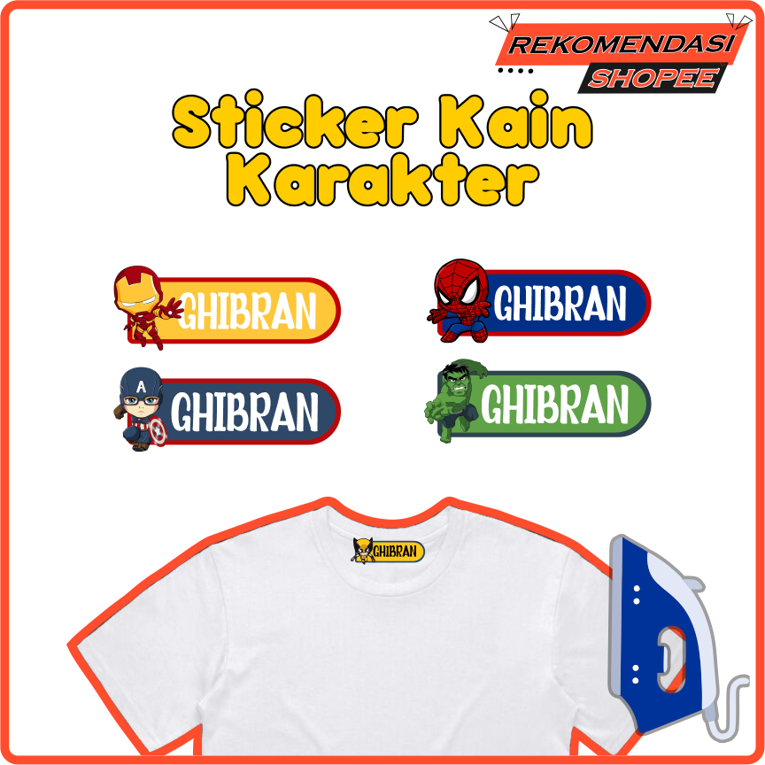 

Stiker Kain Marvel Custom Nama Isi 40 pcs | Stiker Kain Waterproof Custom Nama