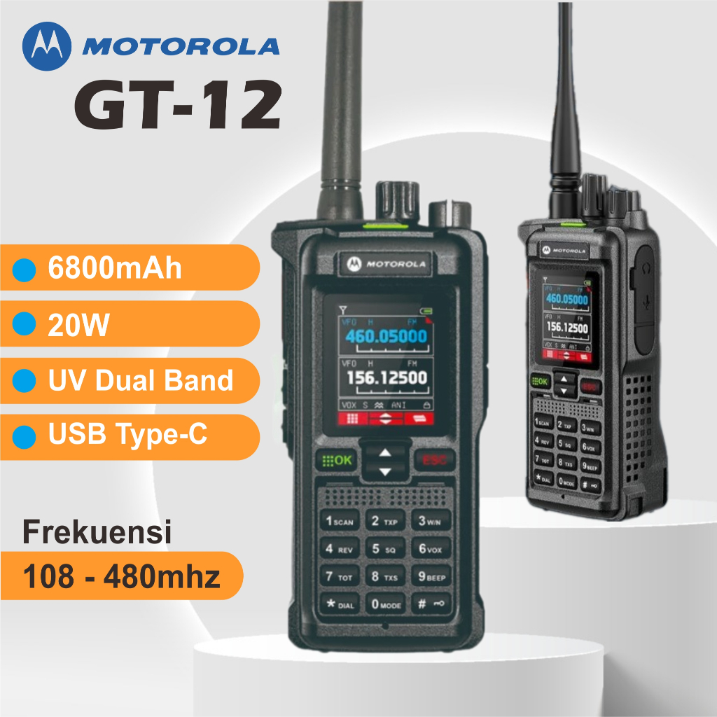 HT Motorola GT12 Plus - IP67 Waterproof - Ideal untuk Keamanan, Outdoor, dan Bisnis TYPE C Charging